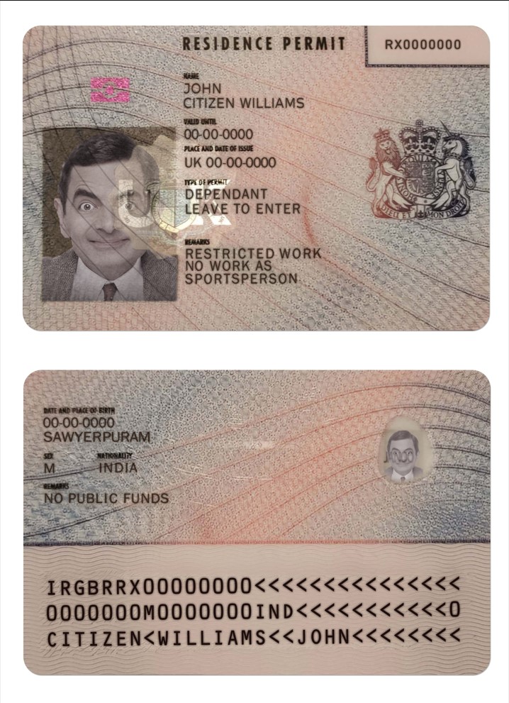 Permis de séjour au Royaume-Uni template Permis de séjour au Royaume-Uni template